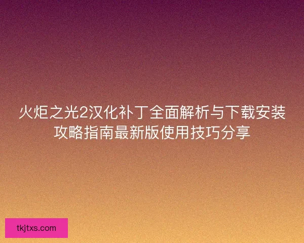 火炬之光2汉化补丁全面解析与下载安装攻略指南最新版使用技巧分享
