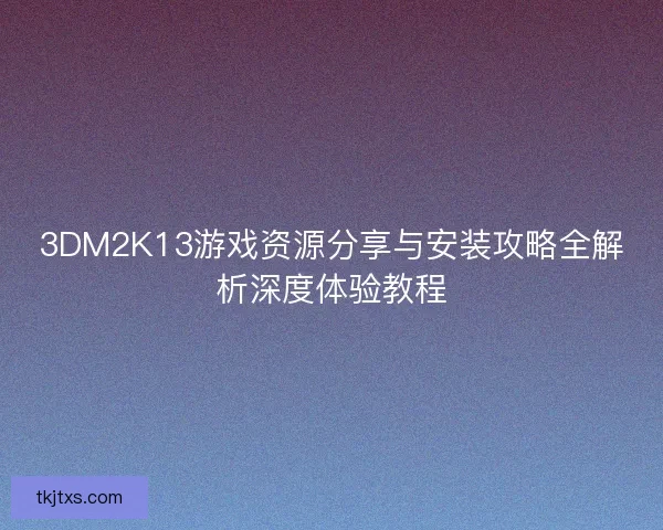 3DM2K13游戏资源分享与安装攻略全解析深度体验教程